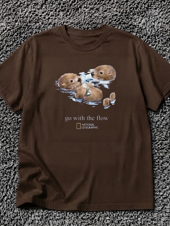 Gildan Tops - Brown - National Geographic Otter Go With The Flow Graphic T-Shirt Brown